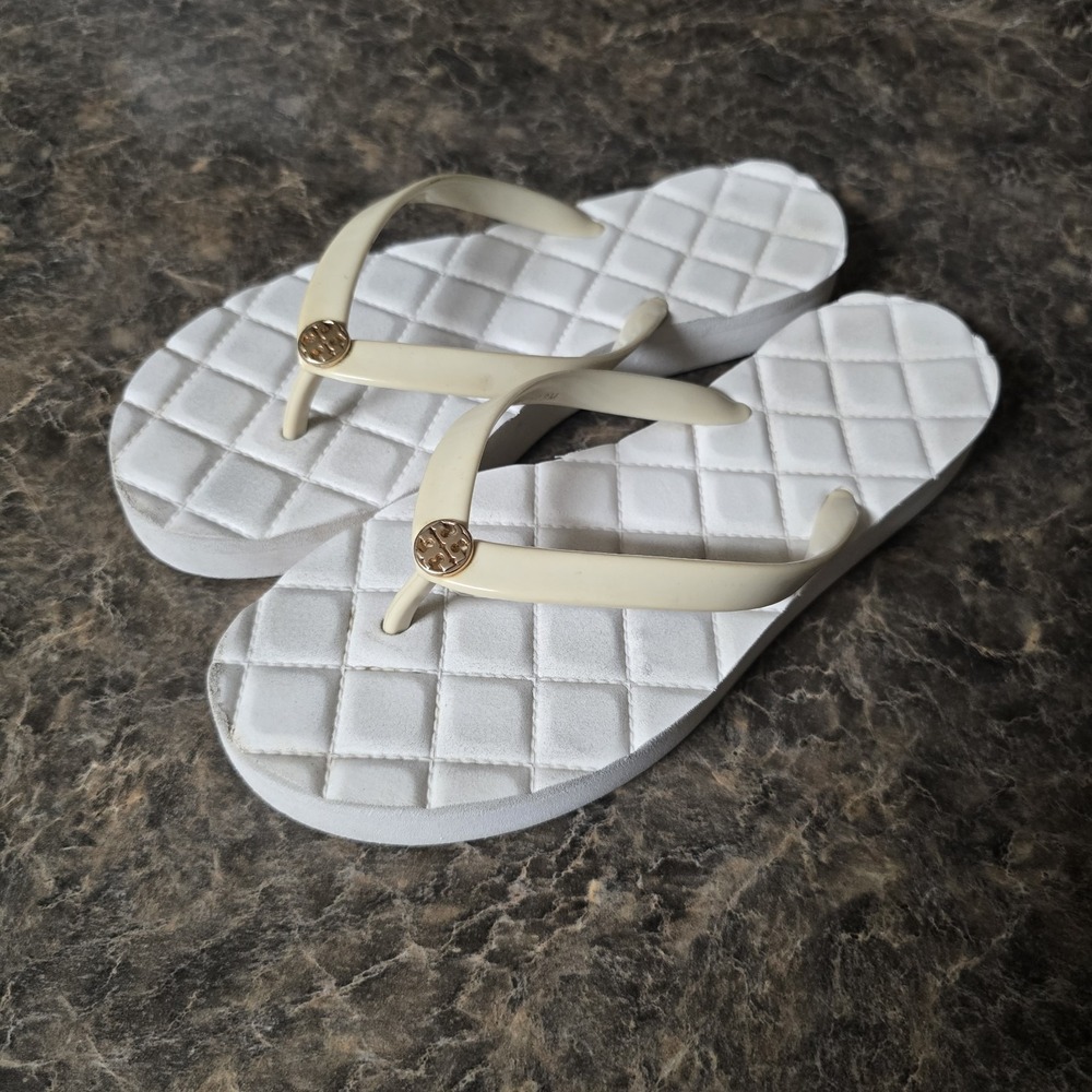 Tory Burch Sandals Womens 8M Willa Platform Chunky White Flip Flops Thongs Beach